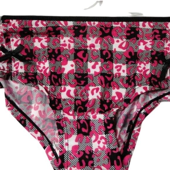 Inteco Intimates 36B 5 Padded Bra Panty Set Pink Black Adjustable Leopard Plaid - Picture 3 of 6